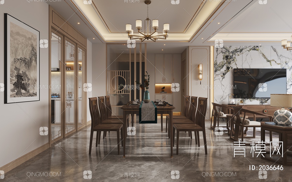 客餐厅 沙发茶几 装饰摆设3D模型下载【ID:2036646】