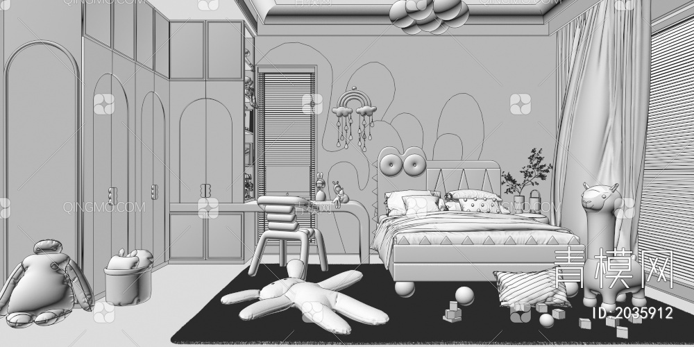 儿童房 儿童床3D模型下载【ID:2035912】
