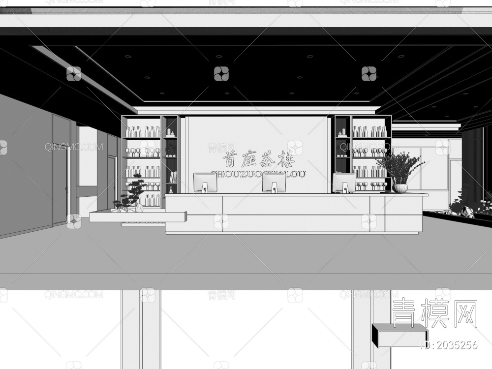 酒店大堂  会所大厅 前台接待3D模型下载【ID:2035256】