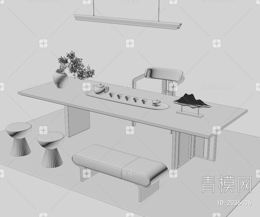 茶桌椅组合3D模型下载【ID:2036406】