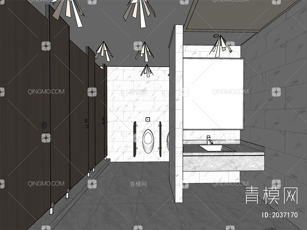 公共卫生间 厕所 洗漱室SU模型下载【ID:2037170】