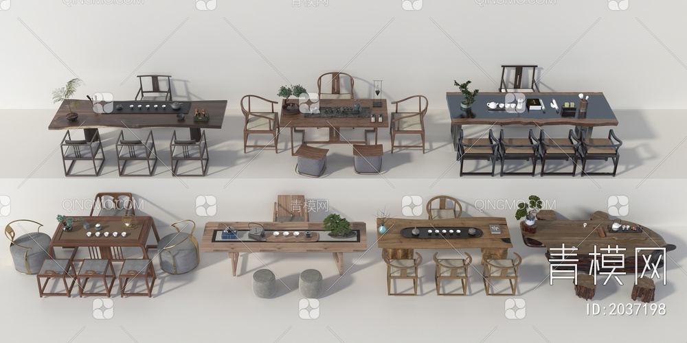 茶台 茶桌椅组合3D模型下载【ID:2037198】