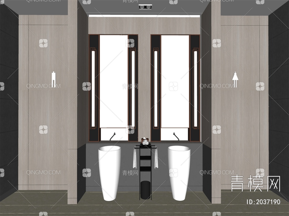 公共卫生间 厕所 洗漱室SU模型下载【ID:2037190】