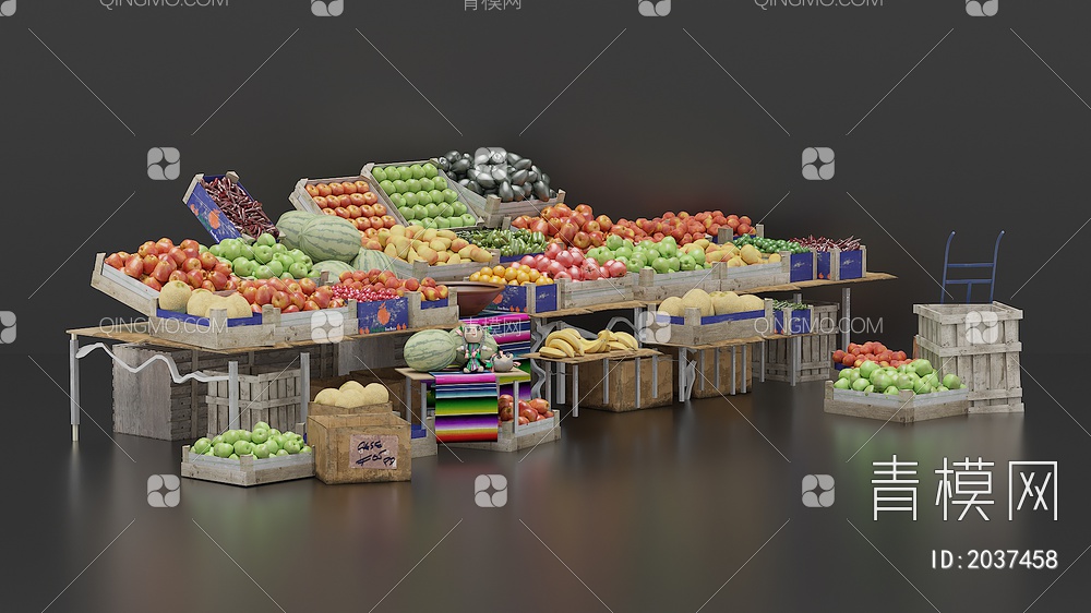 水果 蔬菜摊位3D模型下载【ID:2037458】