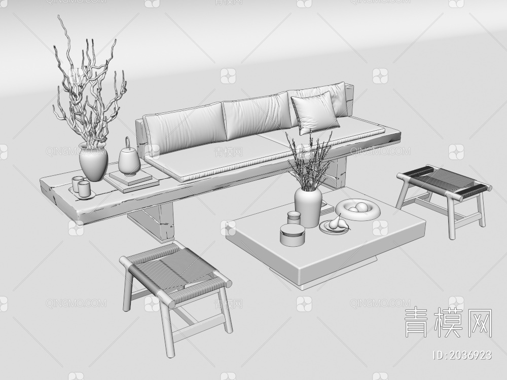 沙发茶几组合3D模型下载【ID:2036923】
