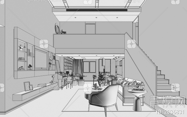 客餐厅 公寓3D模型下载【ID:2036831】