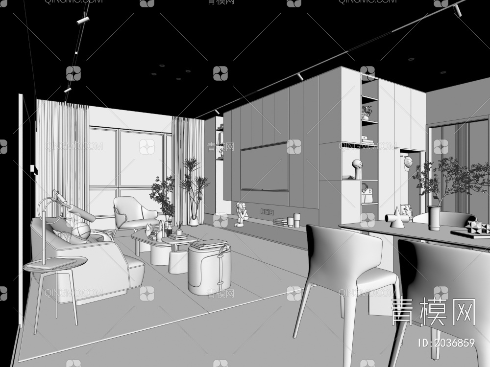 客餐厅+厨房3D模型下载【ID:2036859】