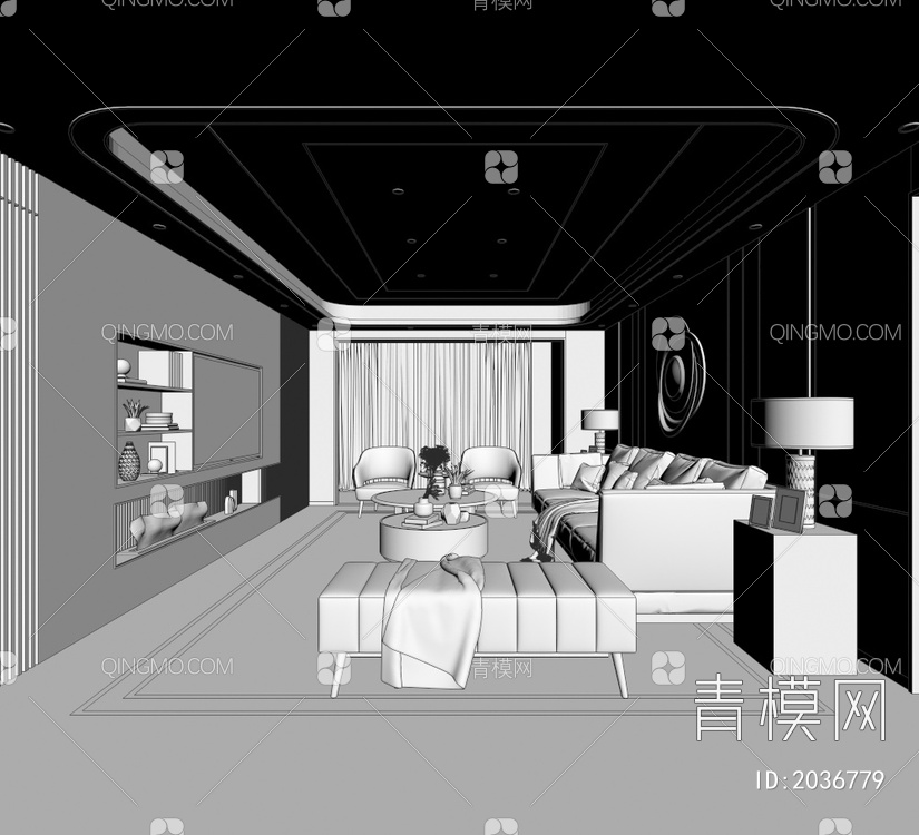 客餐厅+厨房3D模型下载【ID:2036779】