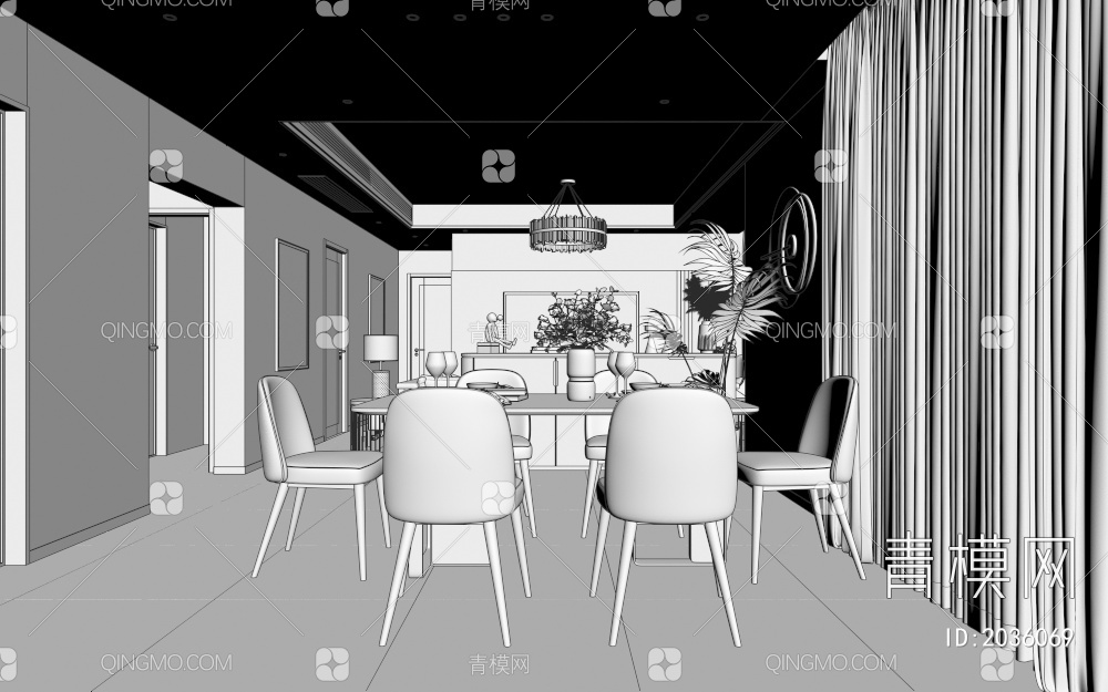 客餐厅 沙发茶几 装饰摆设3D模型下载【ID:2036069】