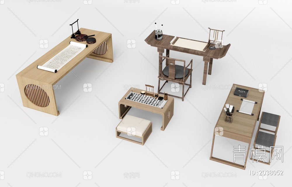 书法桌椅3D模型下载【ID:2038052】