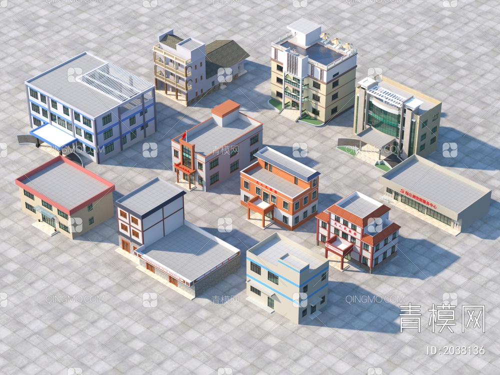 党群服务中心 办公楼 建筑 效果图3D模型下载【ID:2038136】