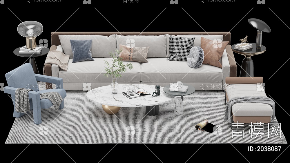 沙发茶几 多人沙发 单人沙发 组合合集3D模型下载【ID:2038087】