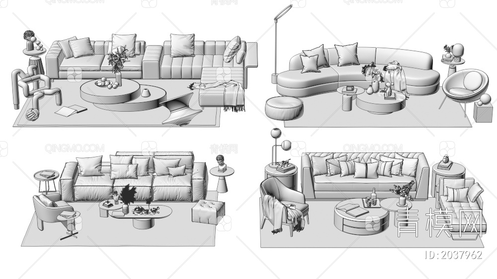 沙发茶几 多人沙发 单人沙发 组合合集3D模型下载【ID:2037962】