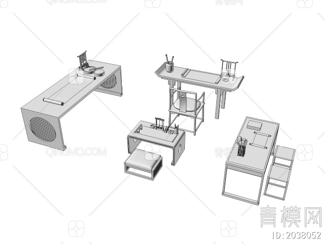 书法桌椅3D模型下载【ID:2038052】