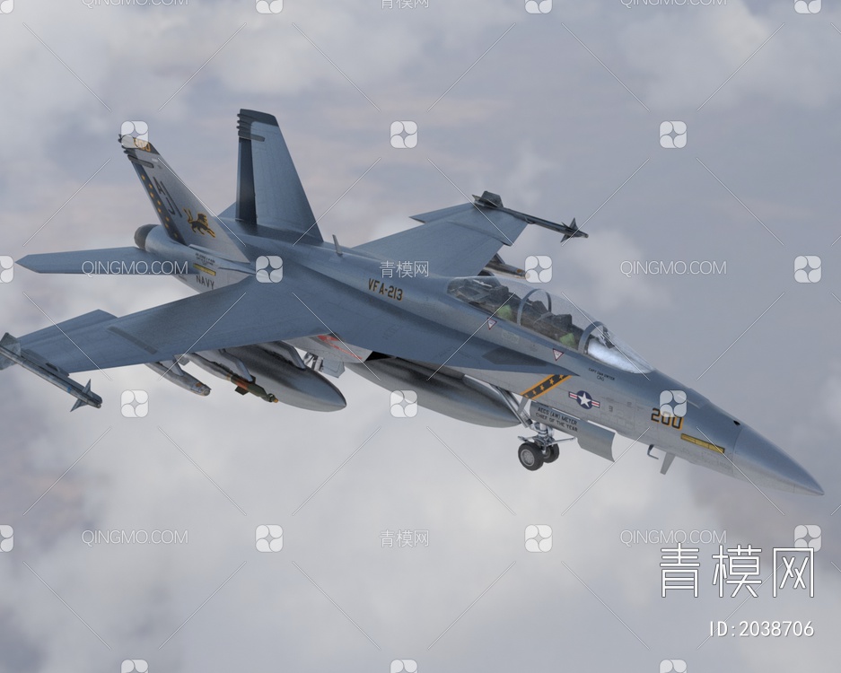 F18战斗机舰载战斗攻击机带驾驶舱控制台机舱可开关门3D模型下载【ID:2038706】