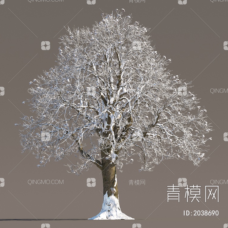 冬季雪景植物 雪树 雪景树木 景观树木 枯枝 雪景庭院树 雪景乔木 积雪 冬天雪景树木3D模型下载【ID:2038690】