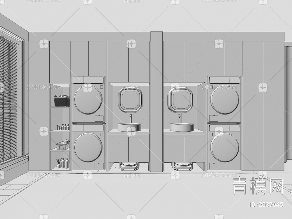 阳台洗衣机柜 一体化洗衣机烘干机3D模型下载【ID:2037645】