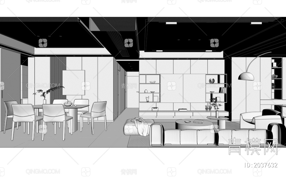 客餐厅 沙发茶几 装饰摆设3D模型下载【ID:2037632】