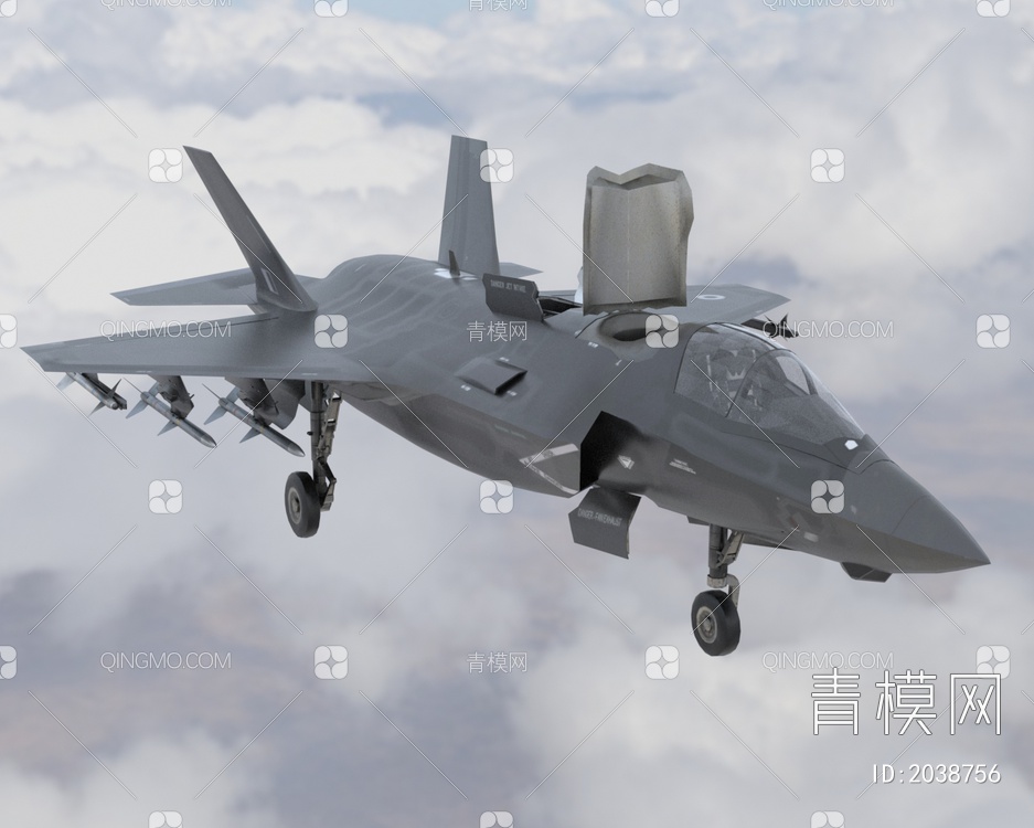 F35舰载机战斗机带驾驶舱控制台舱门可开关3D模型下载【ID:2038756】