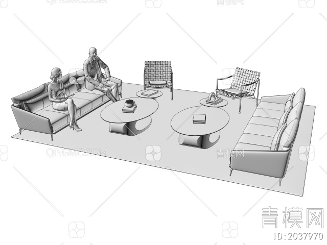 沙发茶几组合3D模型下载【ID:2037970】