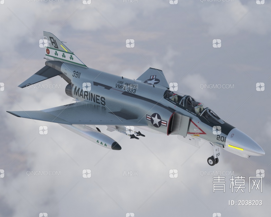 F4战斗机鬼怪f4p2飞机带驾驶舱带控制台3D模型下载【ID:2038203】