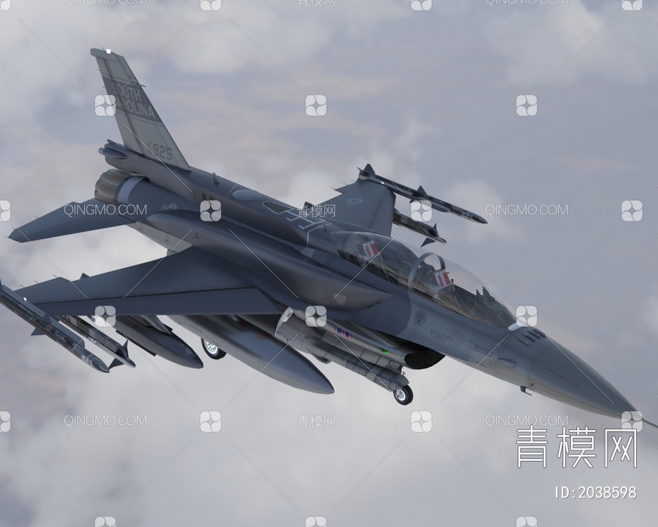 F16战斗机4喷气式多用途战斗机战隼带驾驶室控制台3D模型下载【ID:2038598】