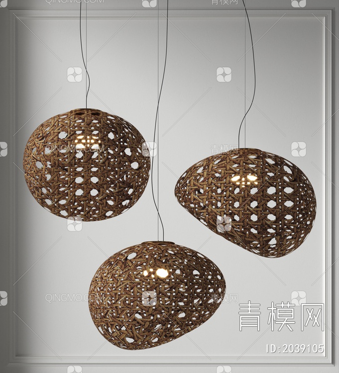 吊灯 木质镂空球形小吊灯3D模型下载【ID:2039105】