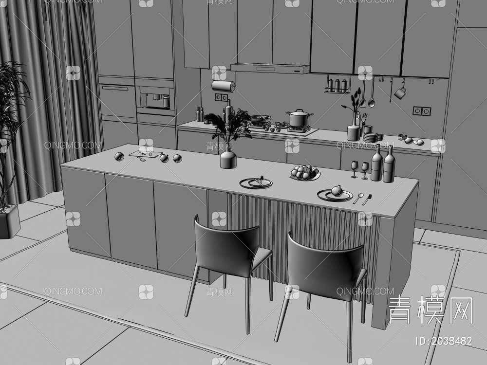 中岛台  餐厅  厨房3D模型下载【ID:2038482】