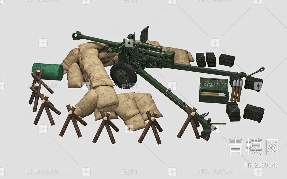 岸防炮军事道具3D模型下载【ID:2039343】