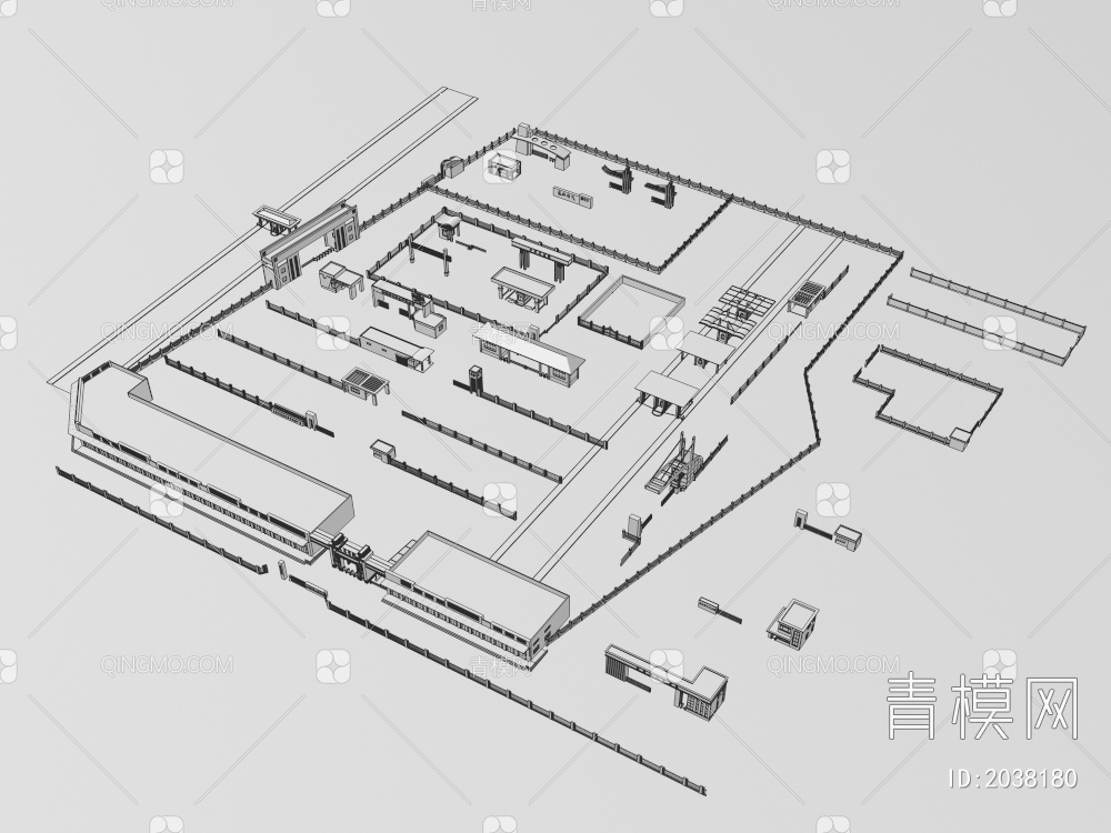门卫围墙合集 建筑 效果图3D模型下载【ID:2038180】