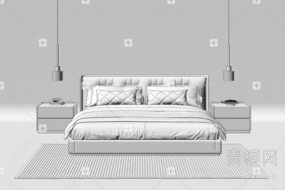 家居床 床 双人床3D模型下载【ID:2038887】