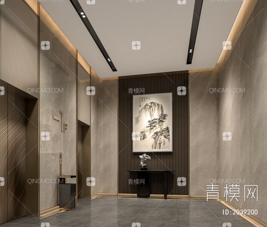 酒店电梯厅 会所电梯厅3D模型下载【ID:2039200】