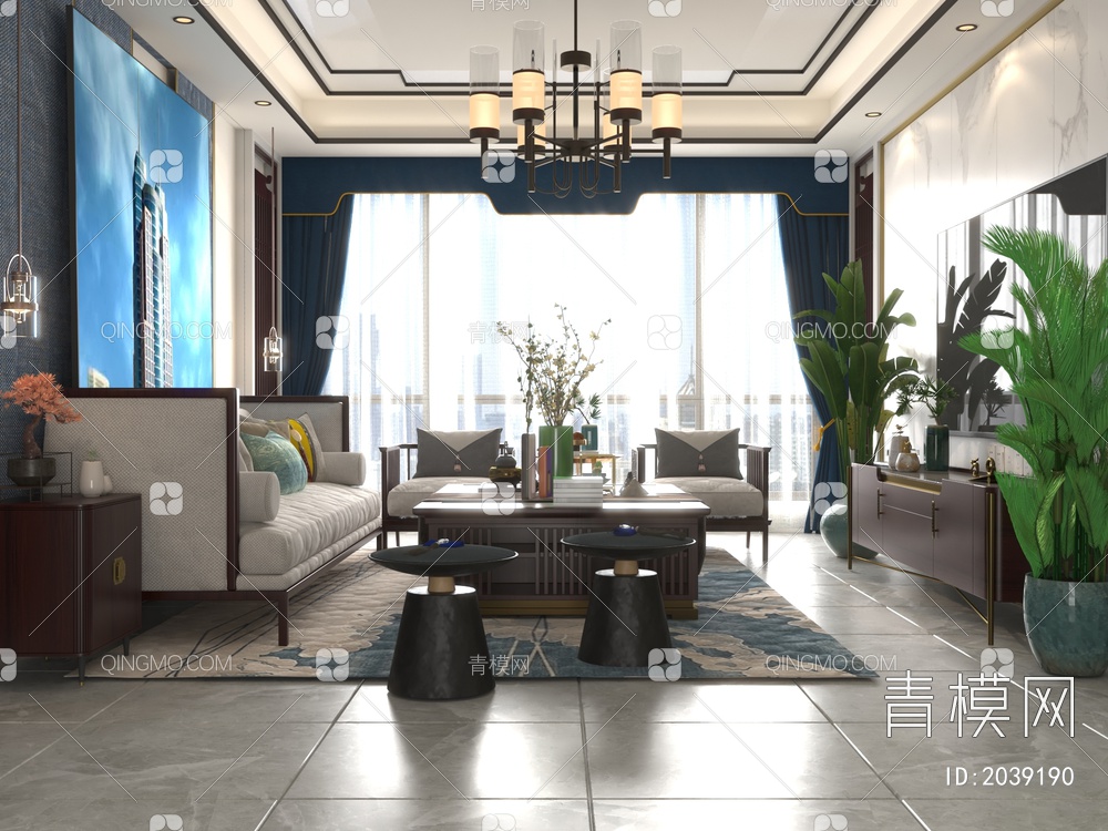 客厅 沙发茶几组合3D模型下载【ID:2039190】