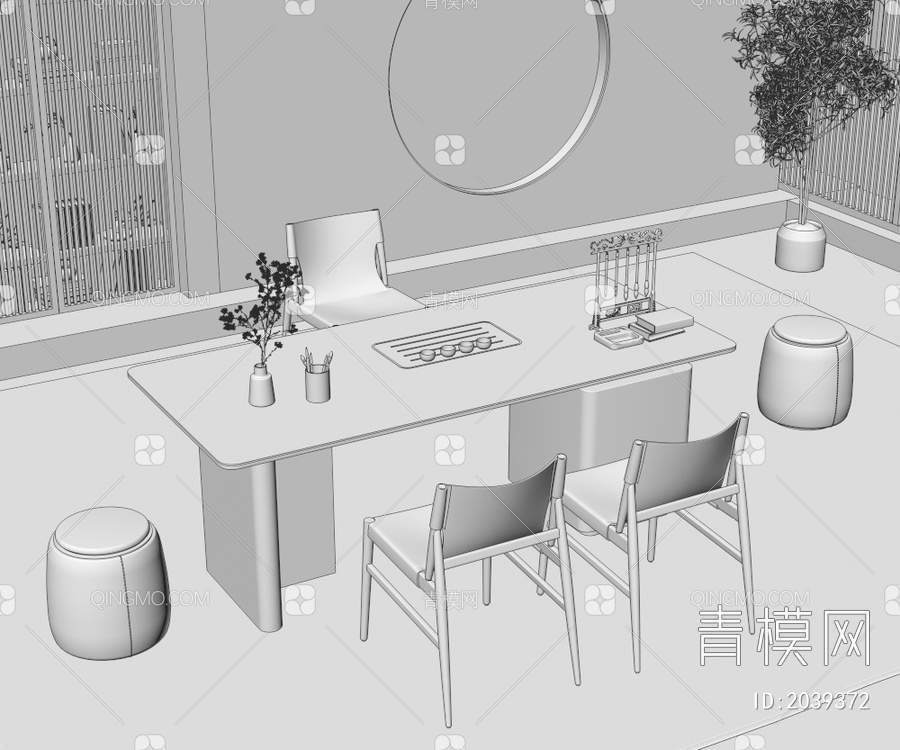 茶台 餐桌椅组合 饰品 摆件3D模型下载【ID:2039372】