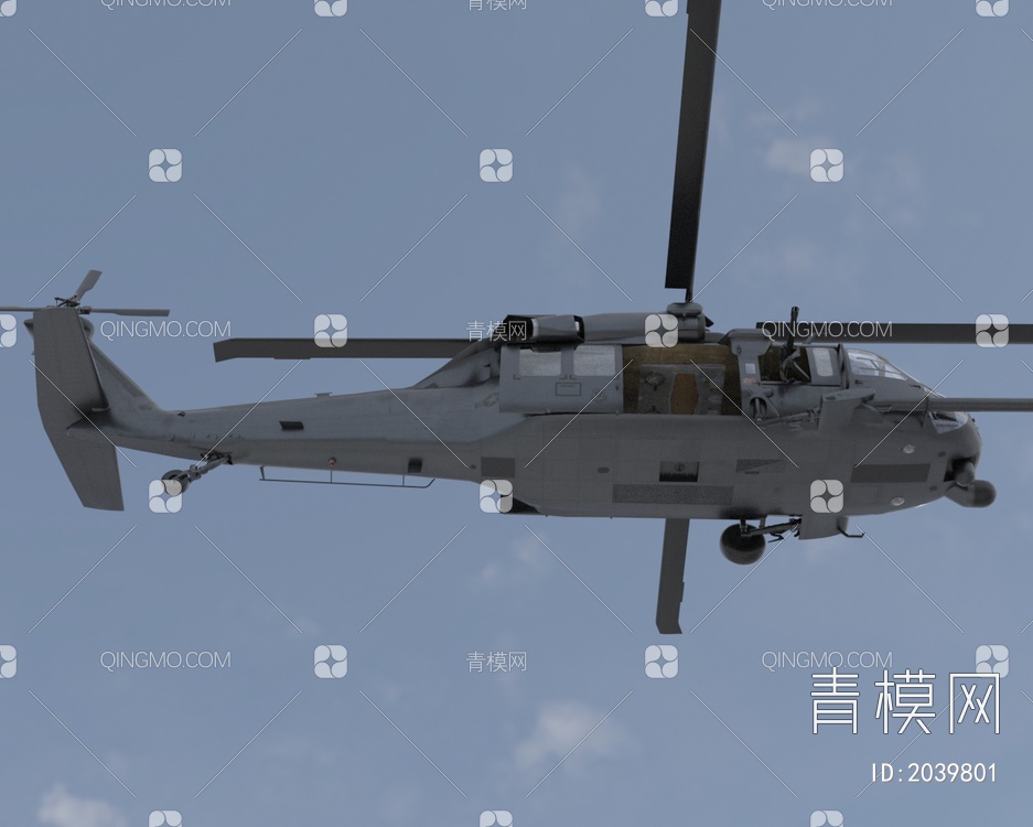 HH60铺路鹰救援机型直升机带内饰门可开关3D模型下载【ID:2039801】