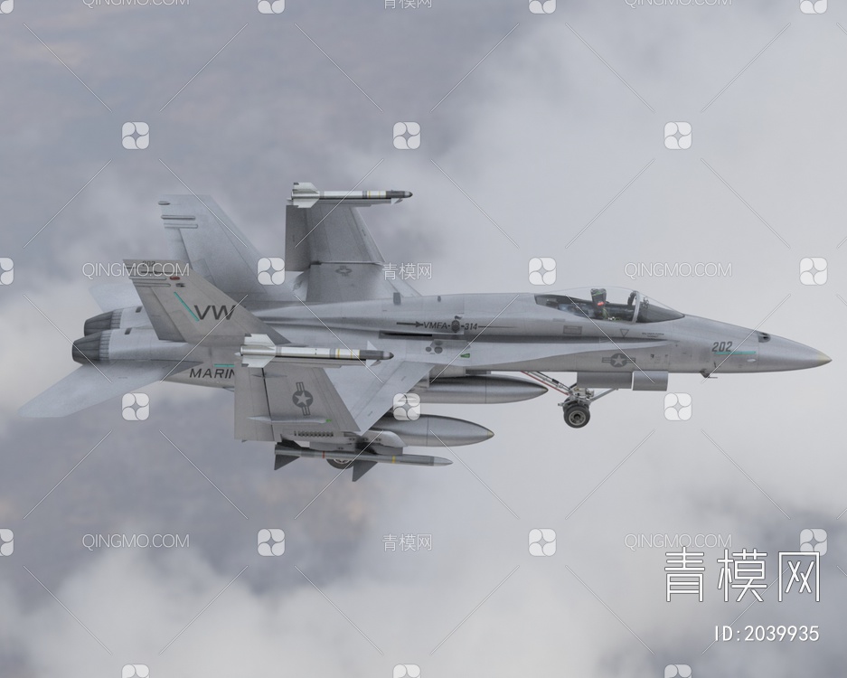 FA18战斗攻击机大黄蜂舰载战斗攻击机低配版3D模型下载【ID:2039935】