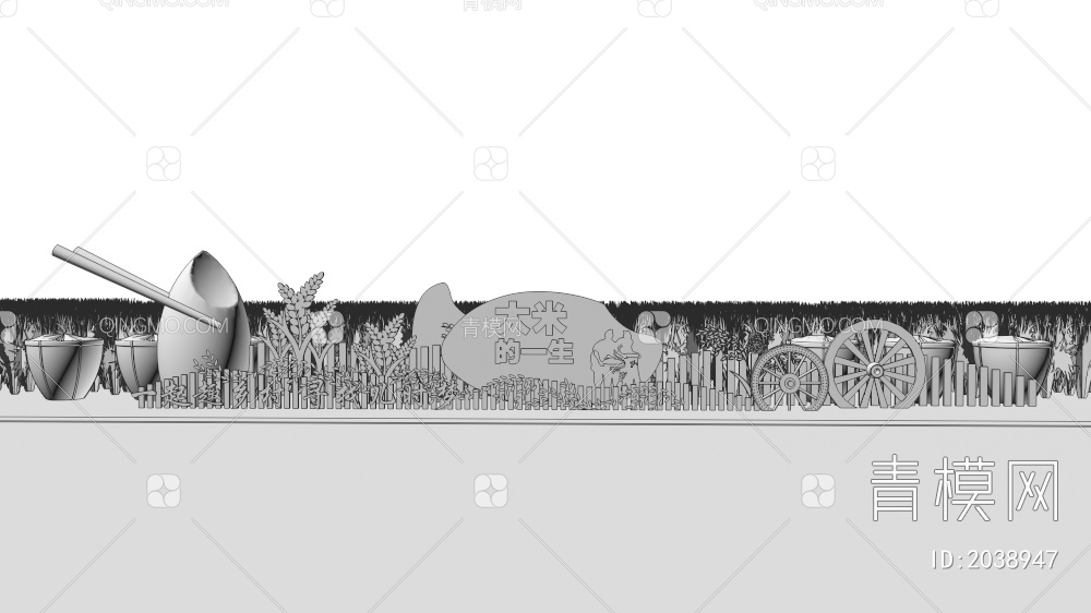水稻雕塑小品 稻米文化景墙 大米文化墙 三农文化标识指示牌 打卡景观3D模型下载【ID:2038947】