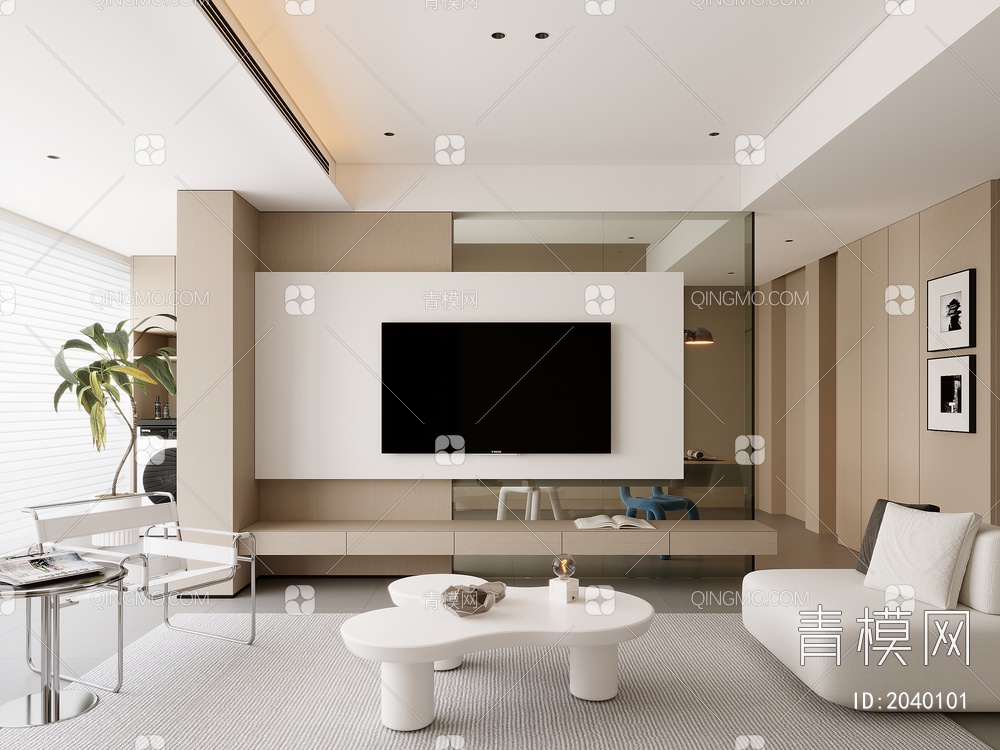 家居客厅 电视背景墙 沙发 茶几3D模型下载【ID:2040101】