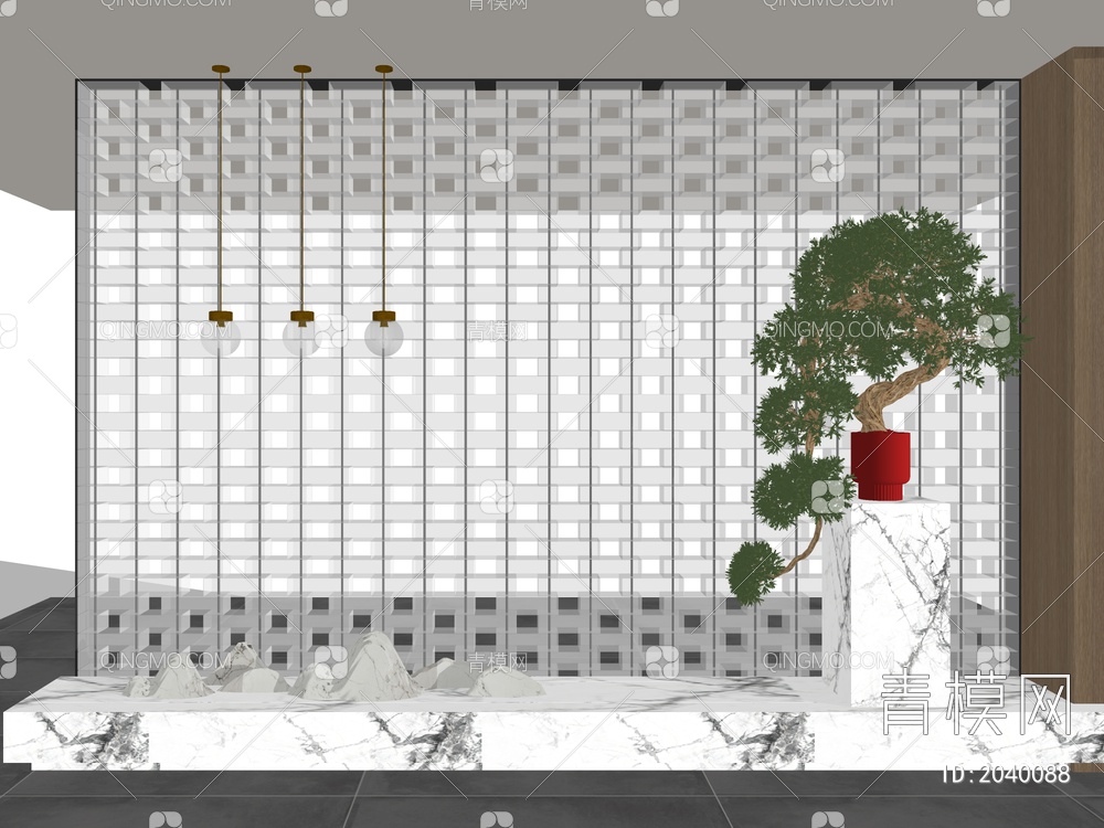 空心砖隔断SU模型下载【ID:2040088】