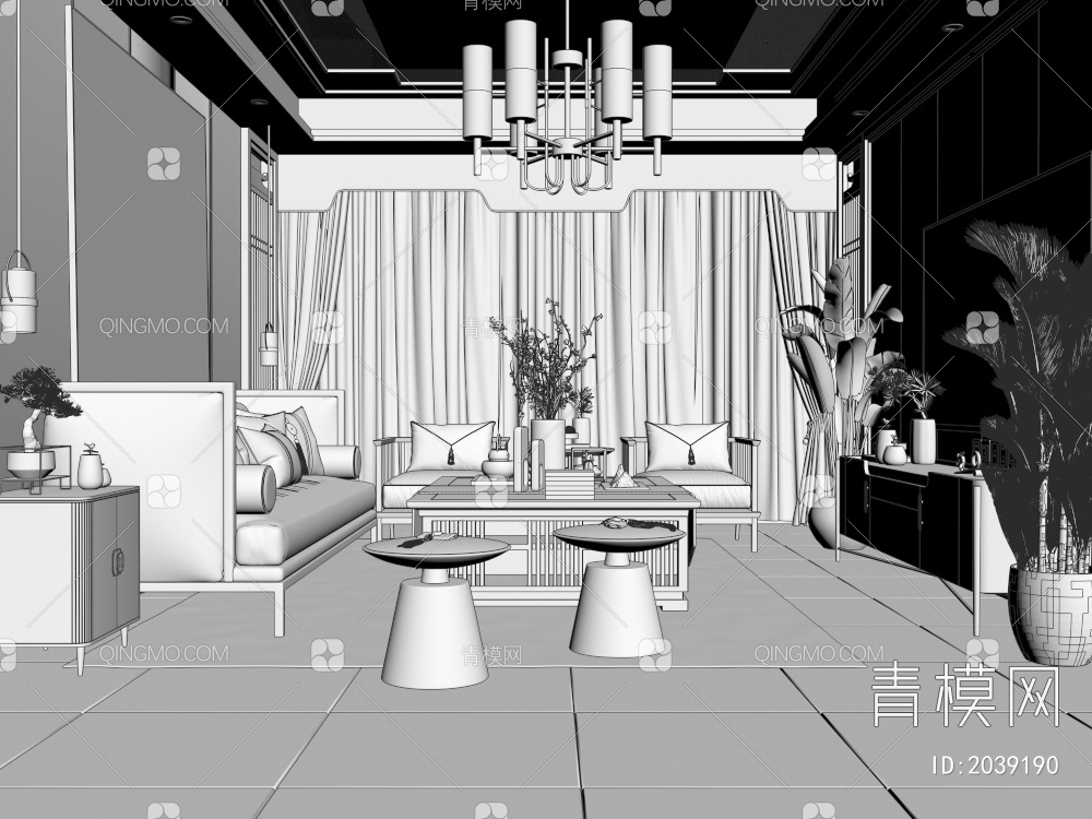 客厅 沙发茶几组合3D模型下载【ID:2039190】