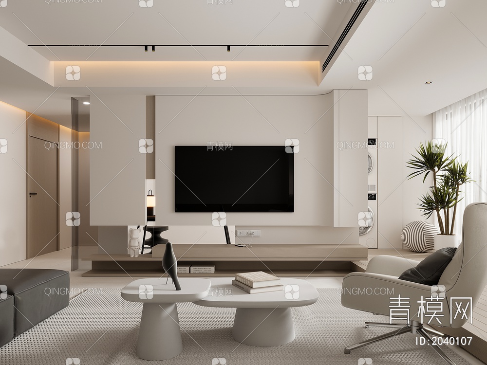 家居客厅 电视背景墙 沙发 茶几3D模型下载【ID:2040107】