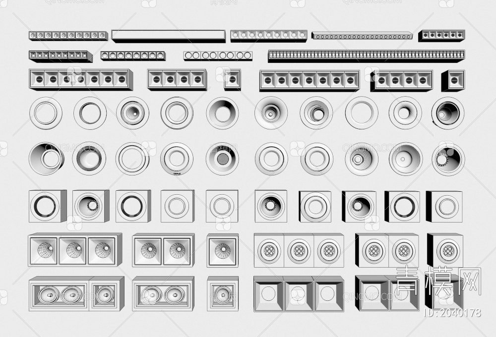 筒灯射灯_牛眼灯_线性灯_轨道射灯3D模型下载【ID:2040178】