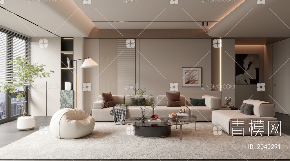 客厅 阳台柜 沙发组合 茶几 懒人沙发 沙发背景墙3D模型下载【ID:2040291】