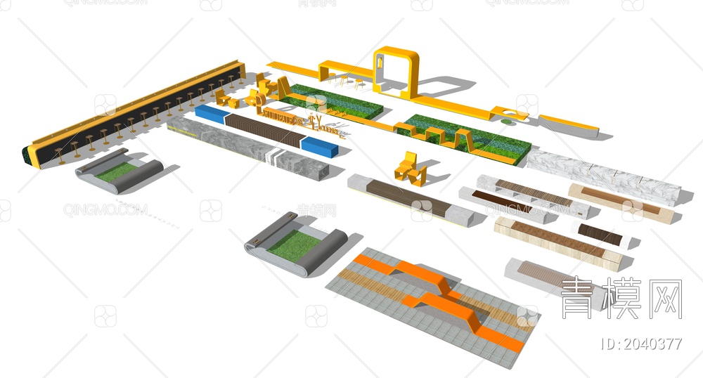 景观座椅SU模型下载【ID:2040377】