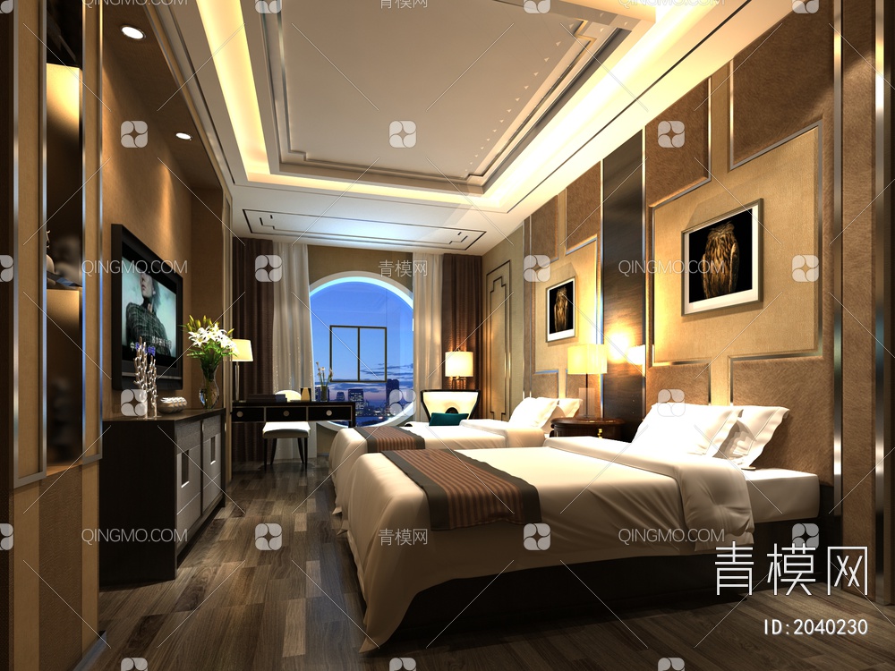 酒店双床房3D模型下载【ID:2040230】
