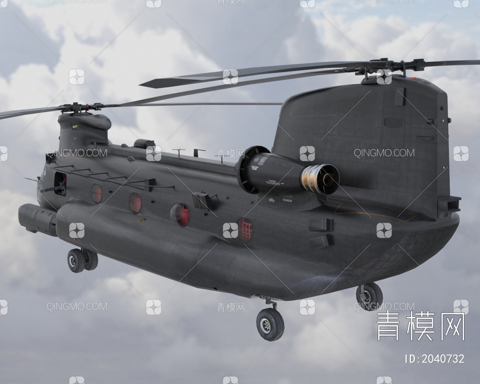 MH47G支奴干特种作战直升机带驾驶舱控制台舱门可开关3D模型下载【ID:2040732】