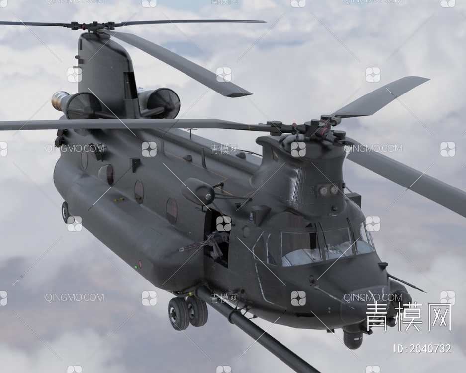 MH47G支奴干特种作战直升机带驾驶舱控制台舱门可开关3D模型下载【ID:2040732】