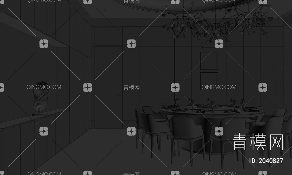 暗黑 餐饮 餐桌椅 包厢3D模型下载【ID:2040827】