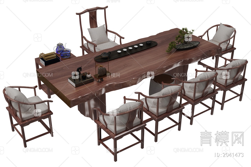 茶桌椅 实木组合茶桌3D模型下载【ID:2041473】