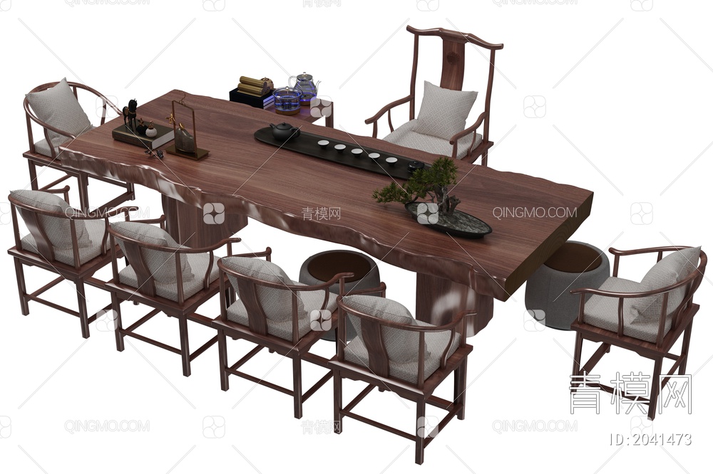 茶桌椅 实木组合茶桌3D模型下载【ID:2041473】